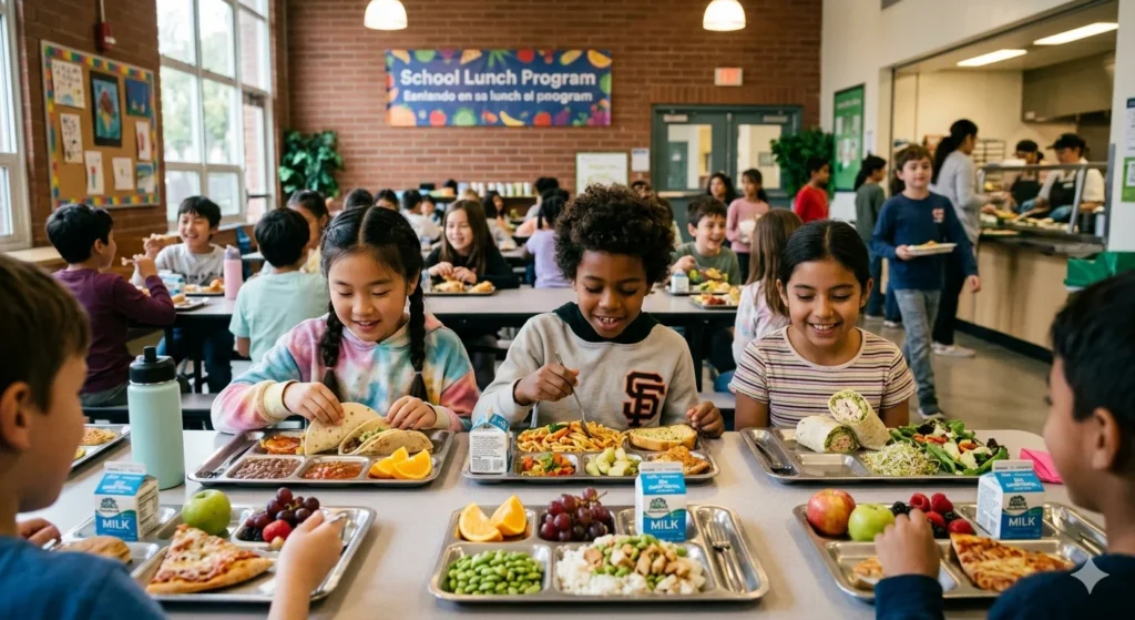 California kids Eating Many Different Foods at School